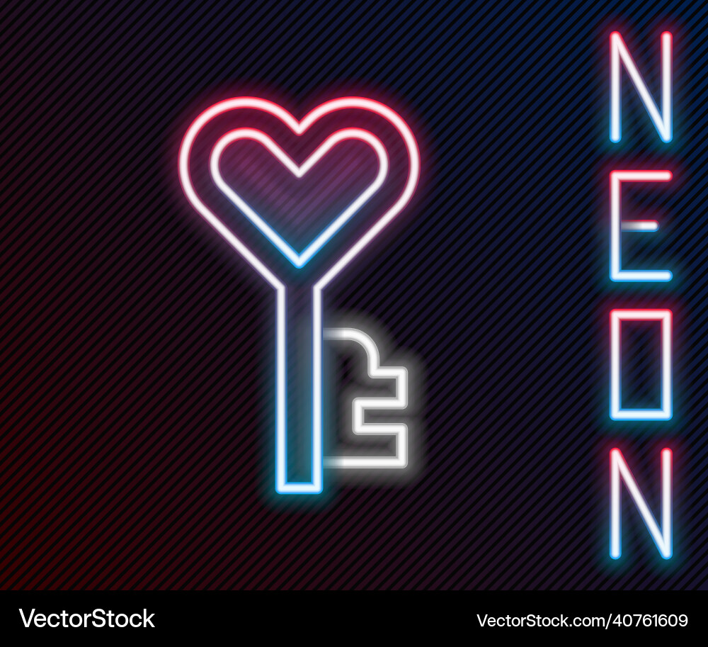 Glowing neon line key in heart shape icon isolated Glowing neon line key in heart shape icon isolated vector image