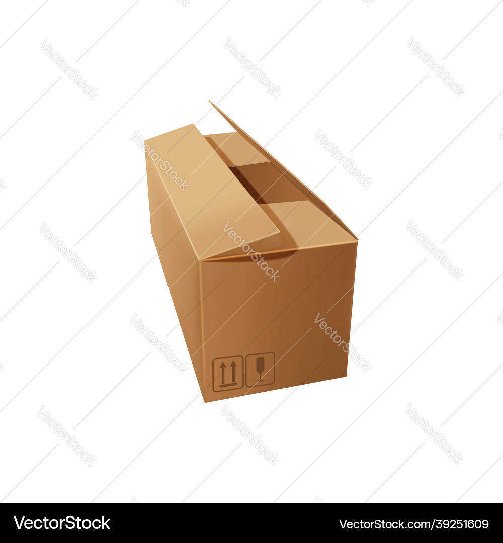 Halb offener Karton mit fragilem Label Isolat Halb offener Karton mit fragilem Label Isolat vektorbild