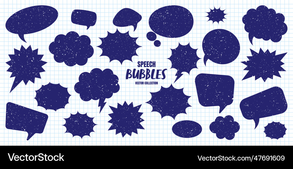 Hand drawn comic speech bubbles on checkered paper Vector Image