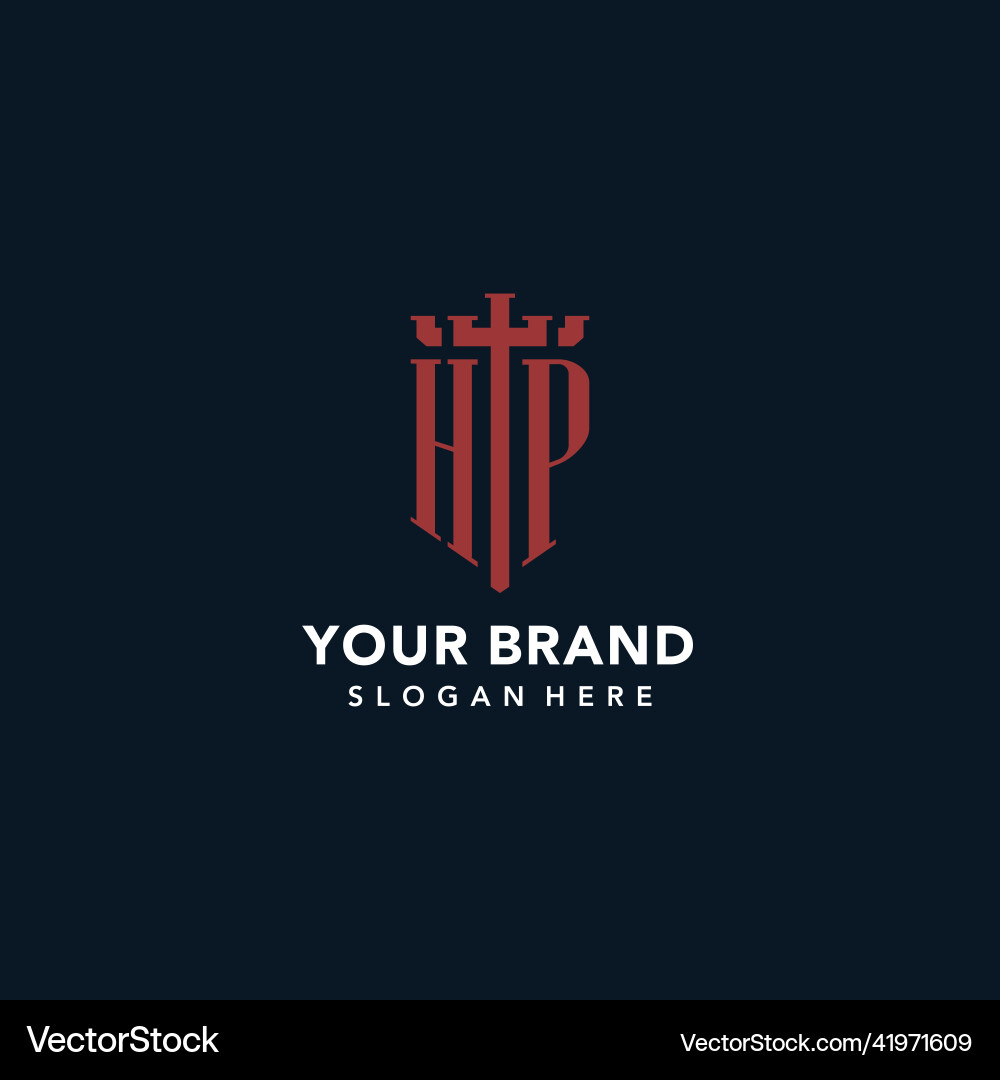 Hp initial monogram logos with sword and shield Hp initial monogram logos with sword and shield Vector Image