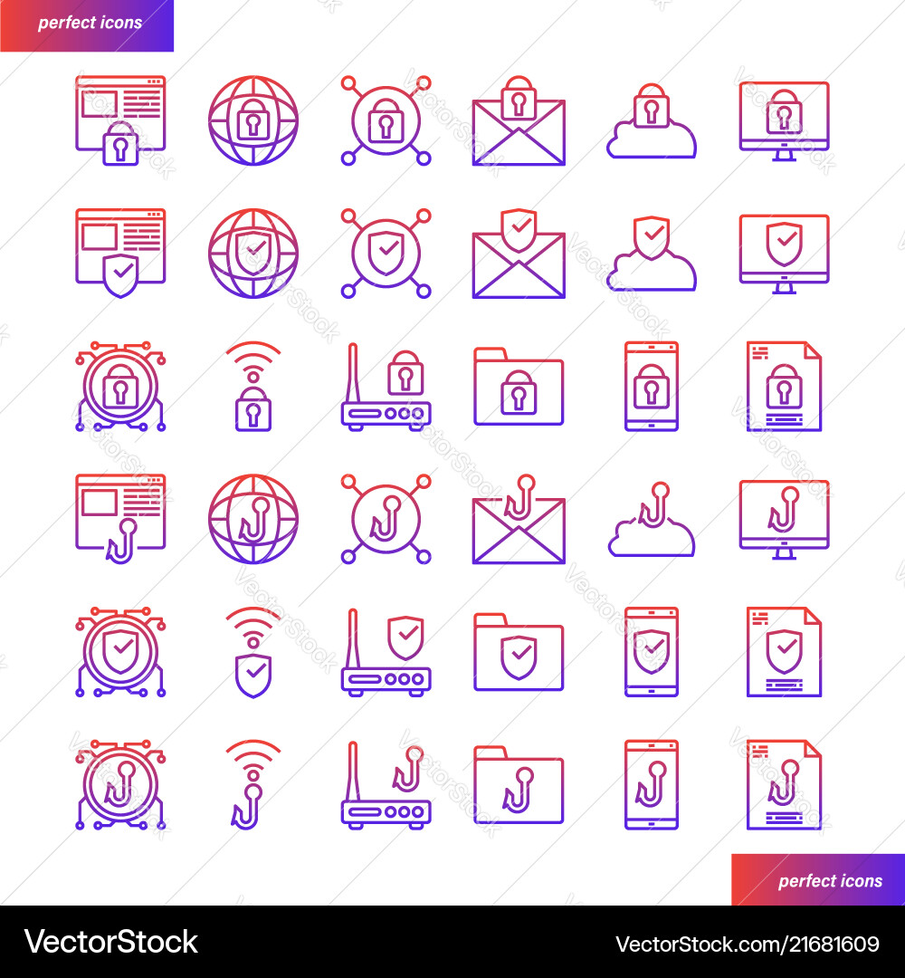 Internet security gradient icons set Internet security gradient icons set vector image
