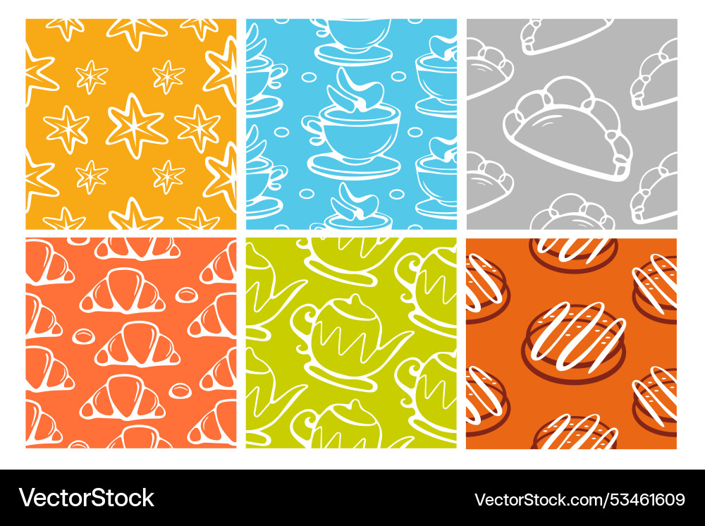 Line style patterns on the theme of tea Line style patterns on the theme of tea vector image