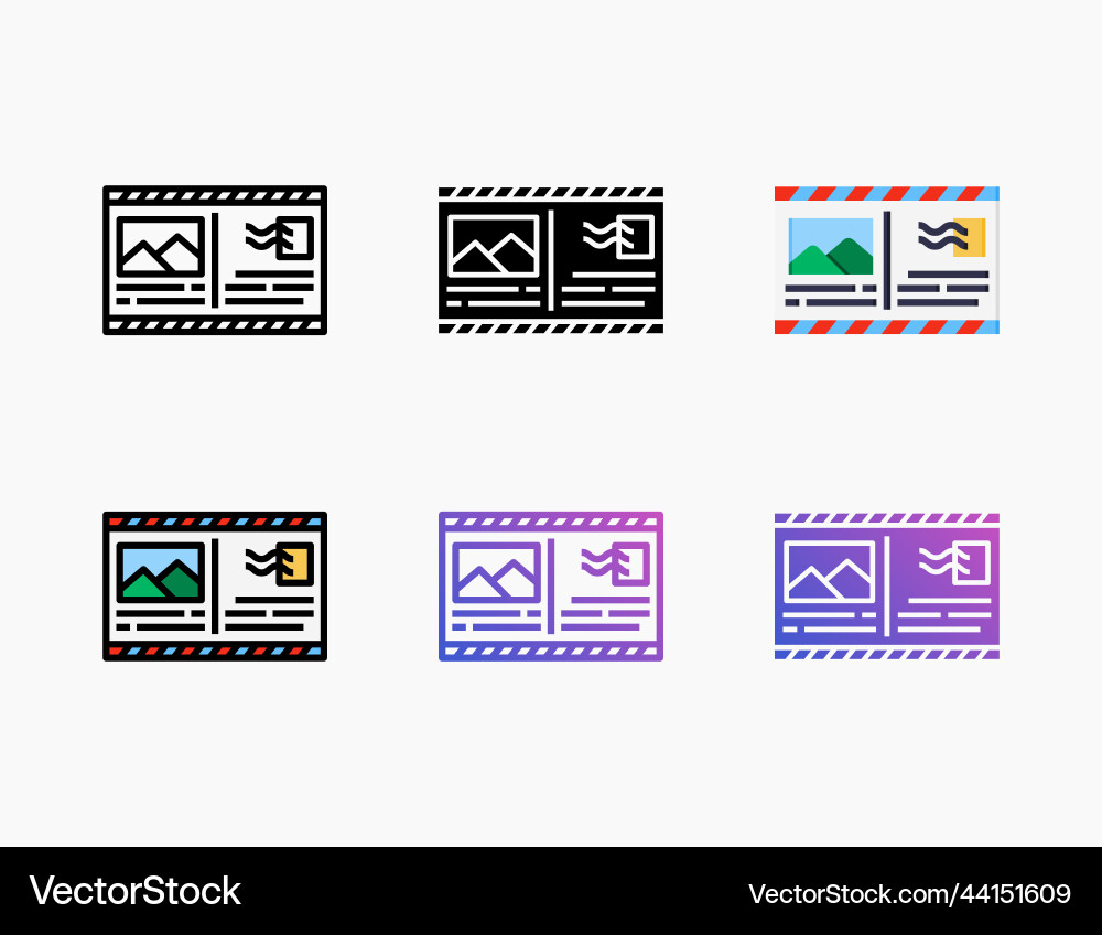 Postcard icon set with different styles Postcard icon set with different styles vector image