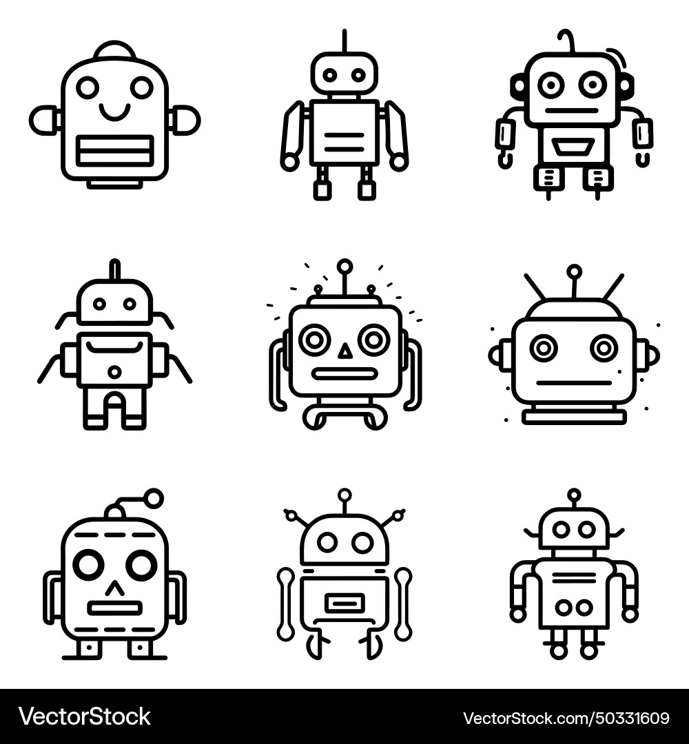 Robots flat icon set isolated on white background Robots flat icon set isolated on white background Vector Image