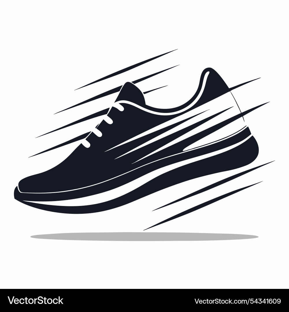 Running shoe silhouette with speed lines dynamic Vector Image