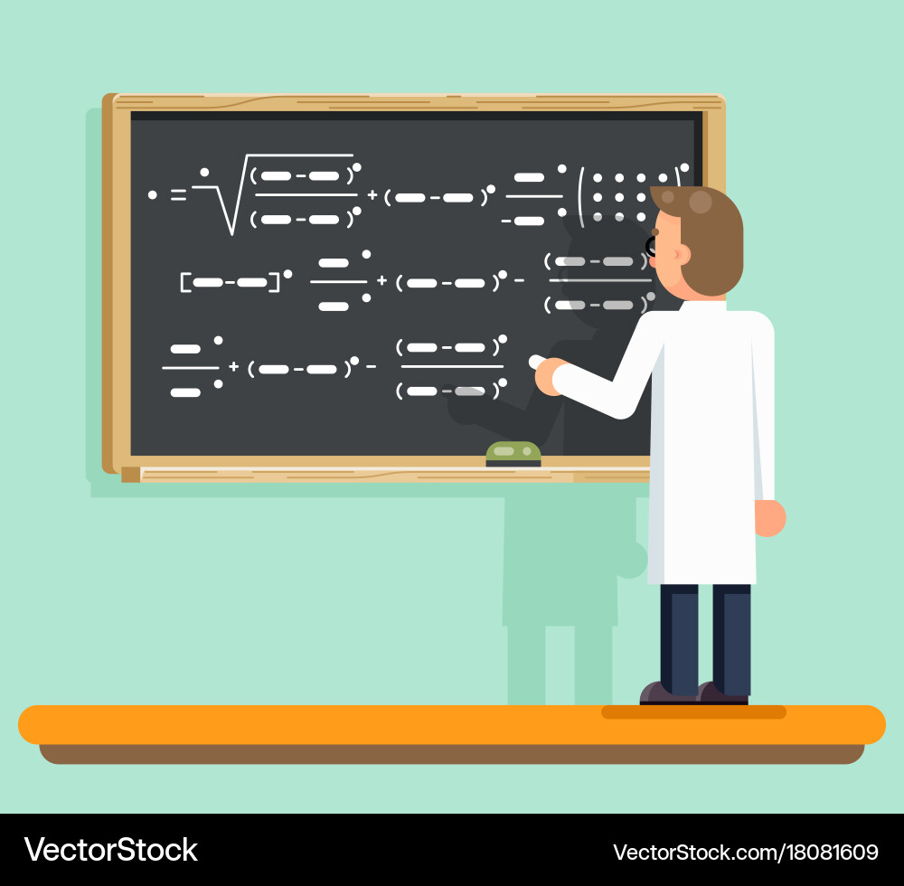 Scientist writes down mathematic formula vector image