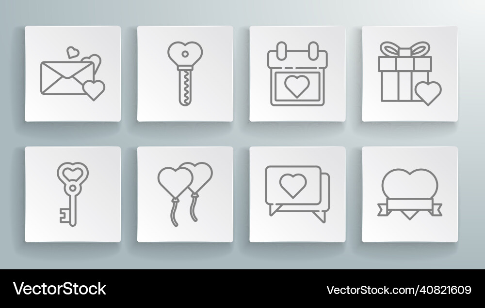 Set line key in heart shape balloons form Set line key in heart shape balloons form vector image
