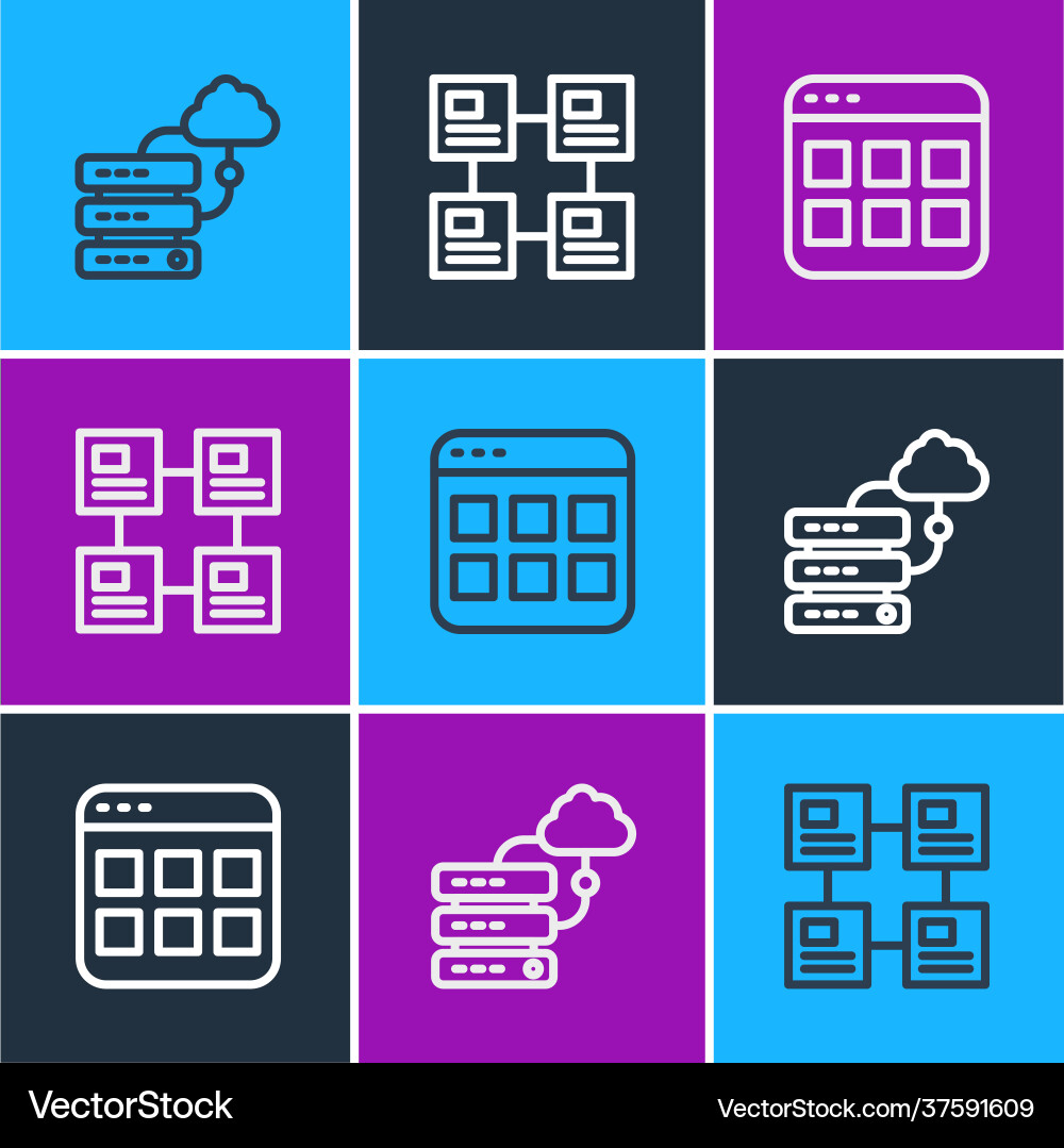 Set line network cloud connection browser files Set line network cloud connection browser files vector image