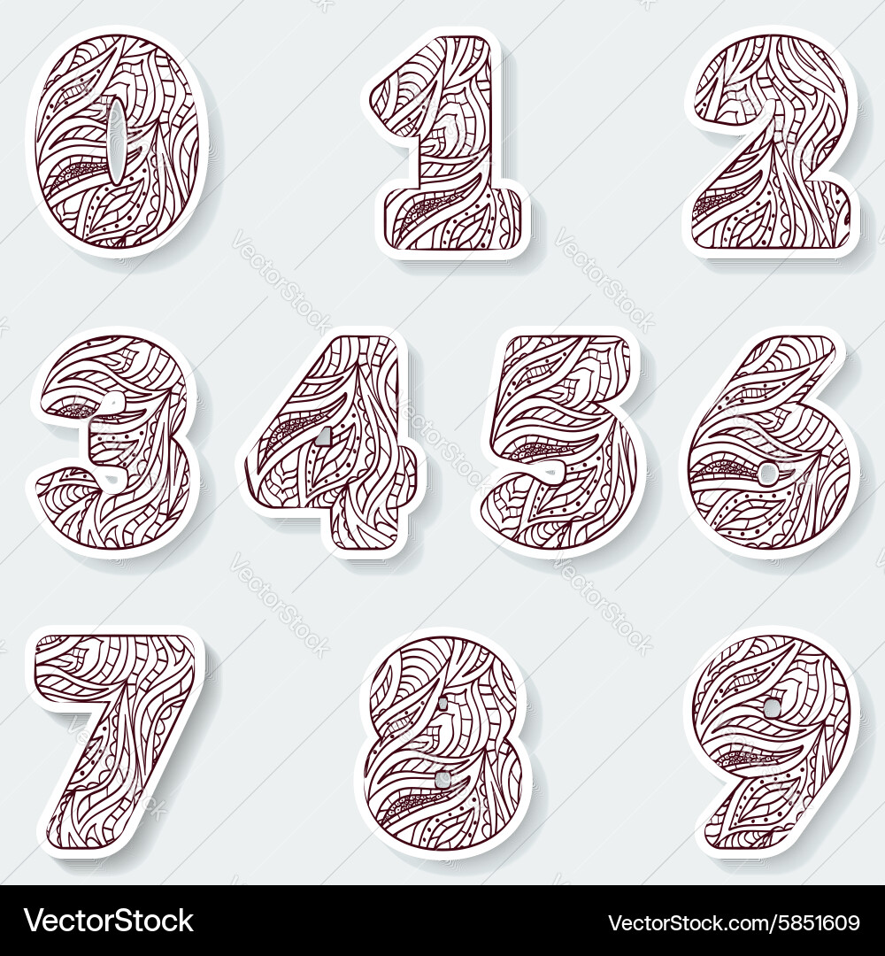 Set of figures from 0 to 10 with abstract pattern Vector Image