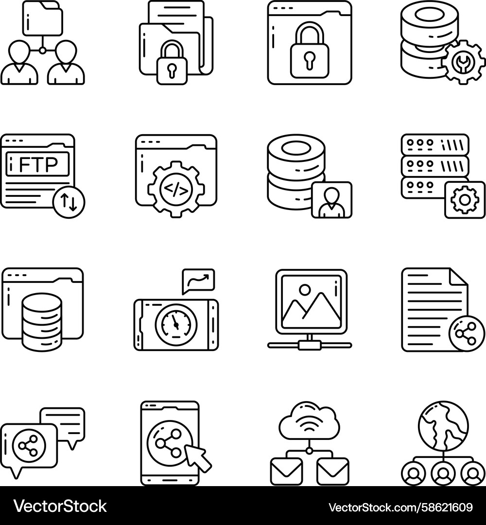 Set of server and network linear icons Vector Image