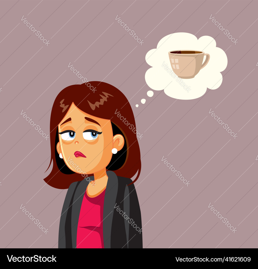 Tired business woman craving for coffee cartoon Tired business woman craving for coffee cartoon vector image