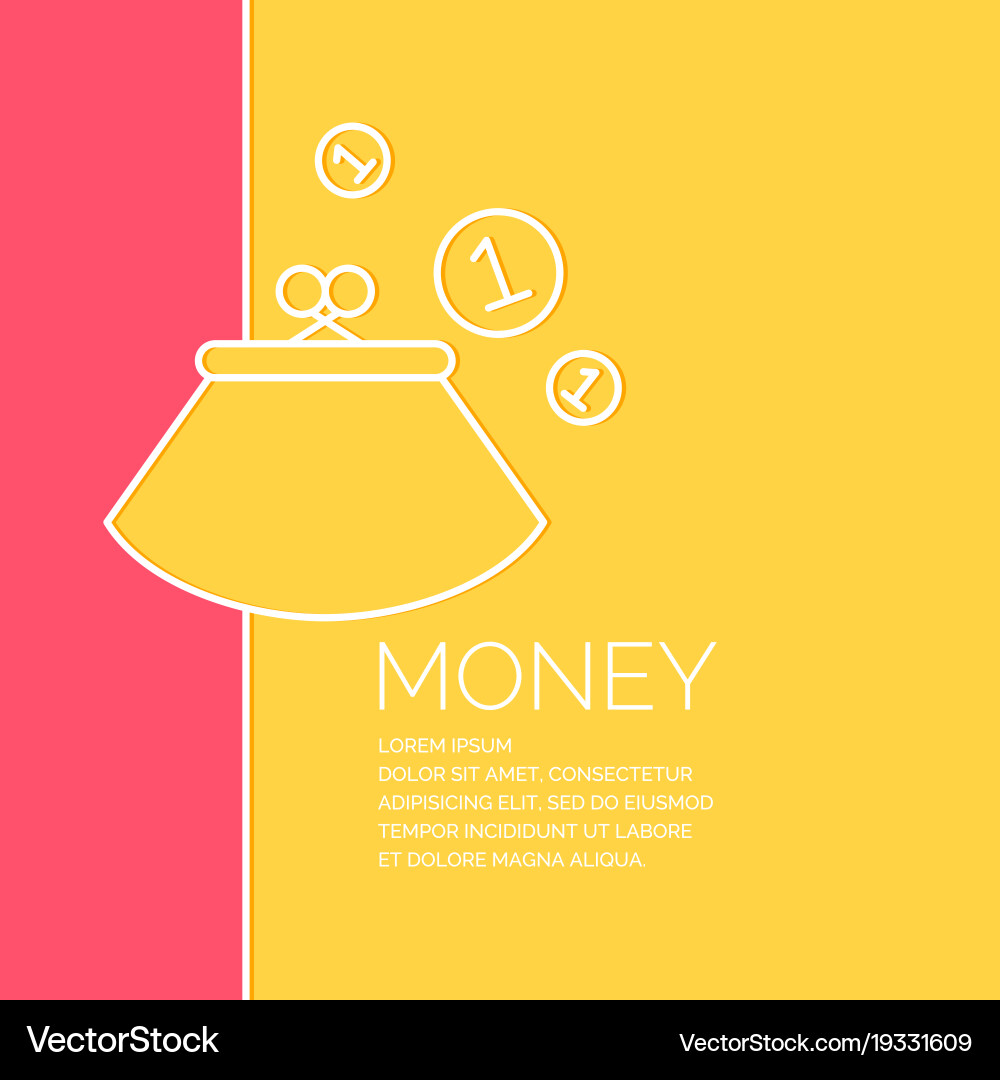 Wallet and coins in a linear style vector image