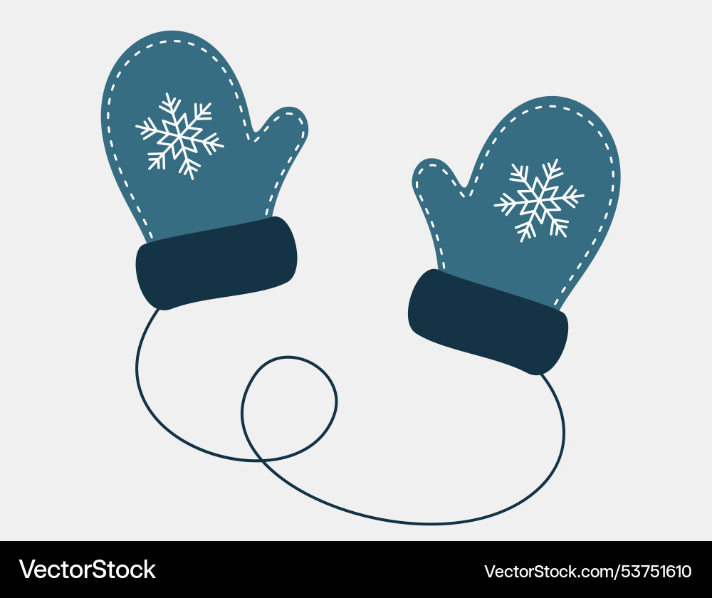 Blue mittens with snowflake pattern Vector Image