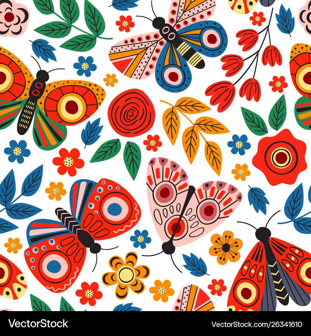 Butterfly Flower Seamless Pattern Vector Image