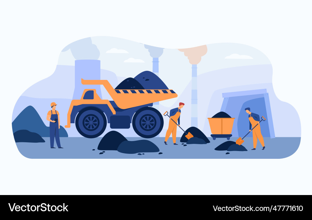 Coal pit workers in overalls digging heaps of Coal pit workers in overalls digging heaps of vector image