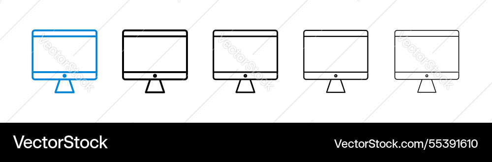 Computer screen icons in five different stroke Vector Image