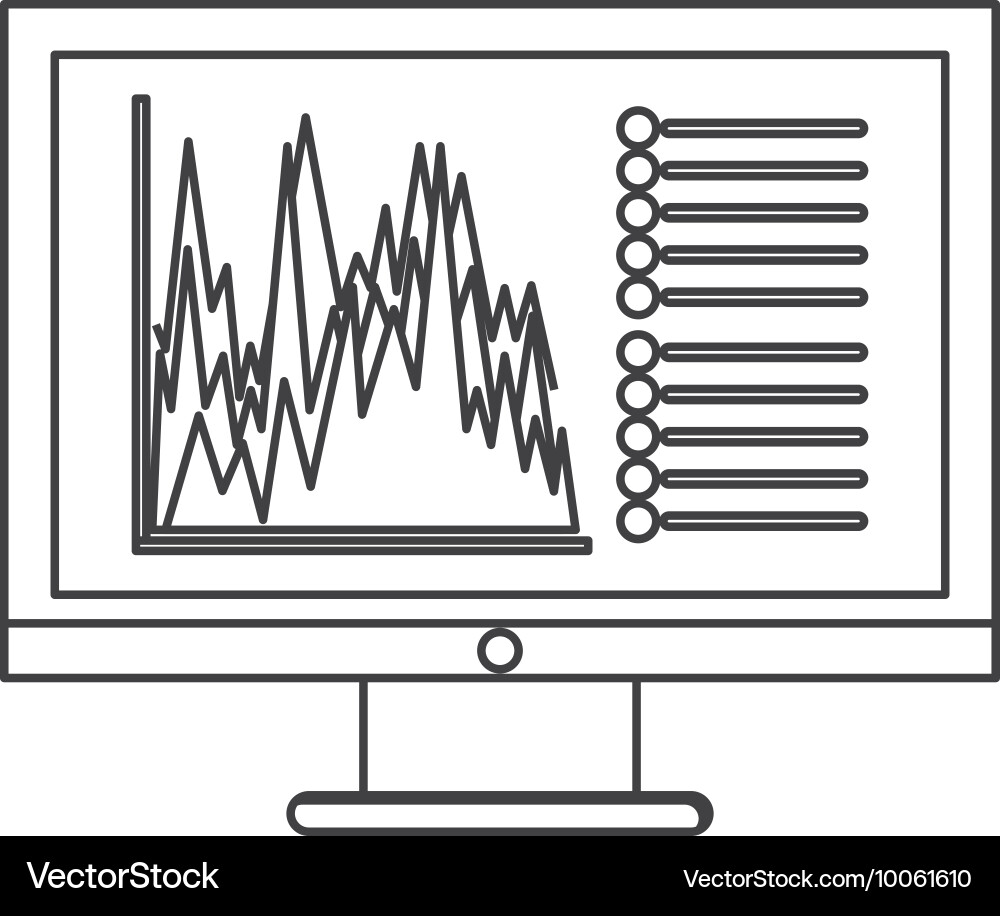 Computer with graph chart icon vector image