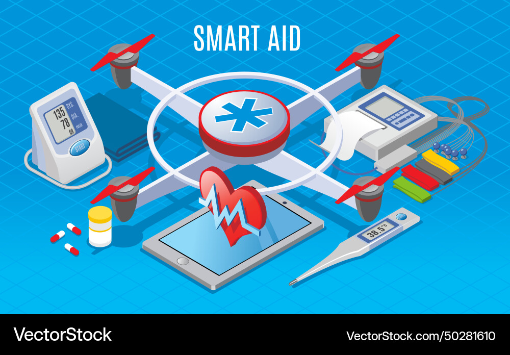 Isometric modern gadgets in medicine concept Isometric modern gadgets in medicine concept vector image