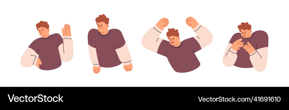 Man with negative emotions set skeptical angry Man with negative emotions set skeptical angry vector image