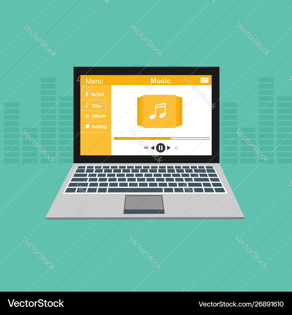 Media player application app template with flat Vector Image