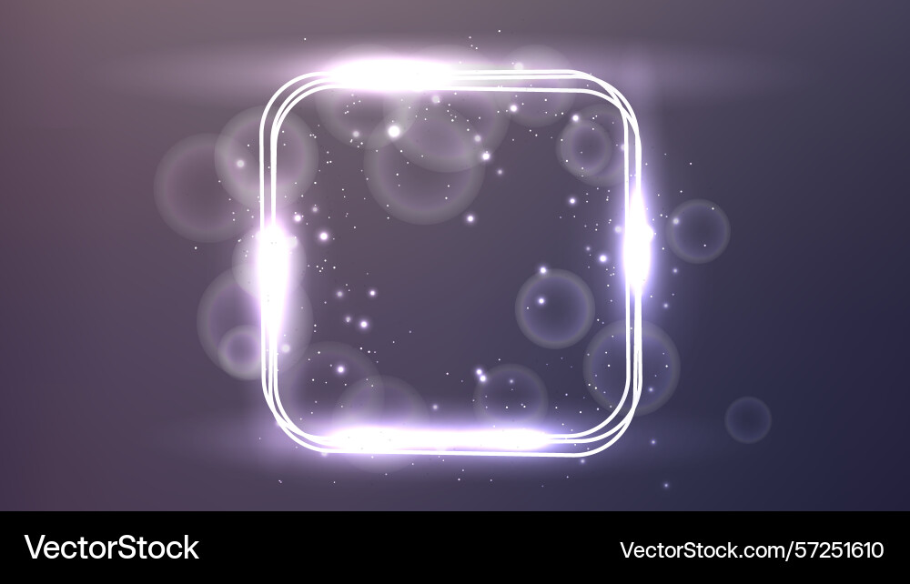 Neon rounded square frame with shining effects vector image