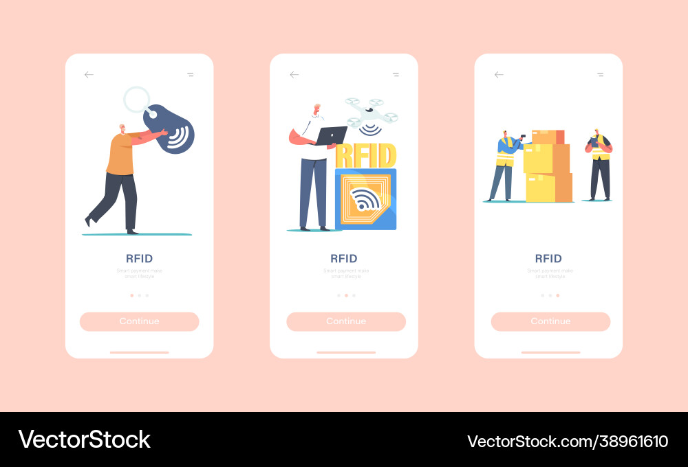 Rfid mobile app page onboard screen template tiny Rfid mobile app page onboard screen template tiny vector image