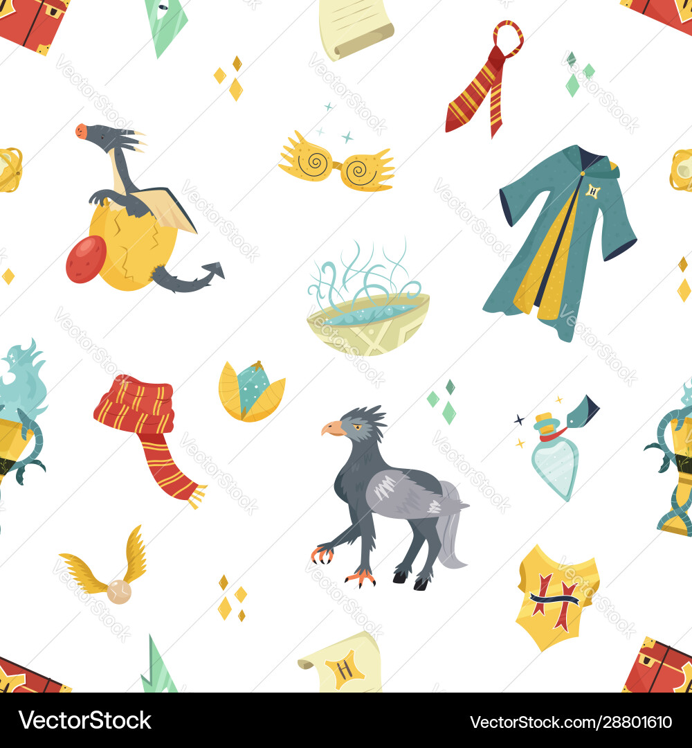 Seamless pattern with magic items and tools Seamless pattern with magic items and tools vector image