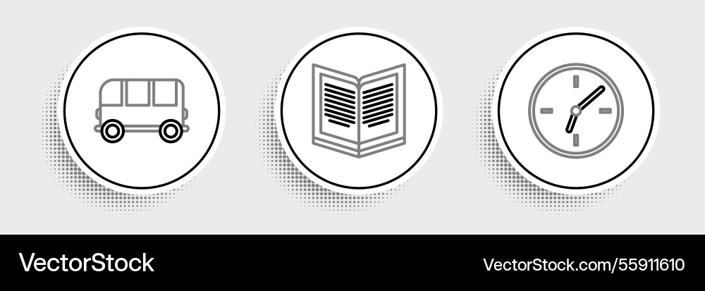 Set line clock school bus and open book icon Set line clock school bus and open book icon vector image