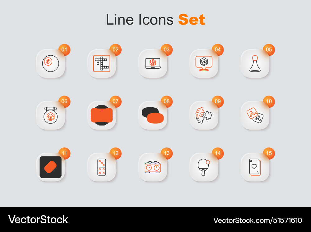 Set line playing cards racket time chess clock vector image