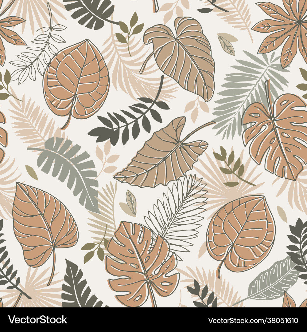 Tropical seamless pattern with exotic leaves Tropical seamless pattern with exotic leaves Vector Image