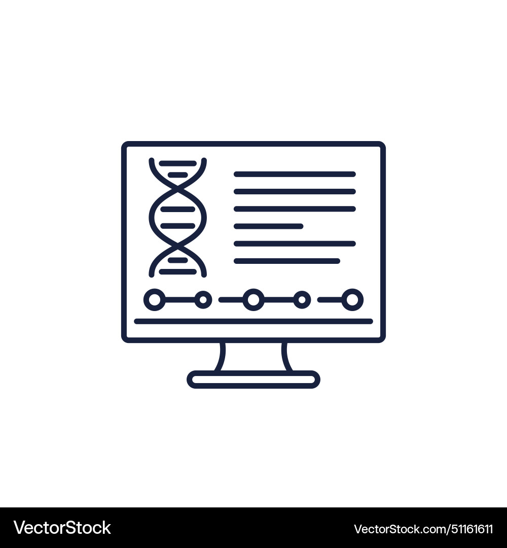 Bioinformatics line icon with dna and computer vector image