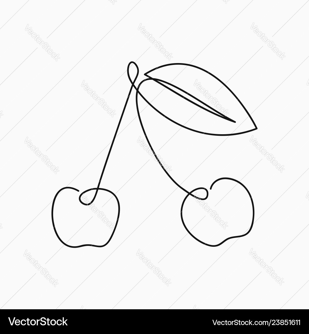 Cherry - one line drawing continuous fruit vector image