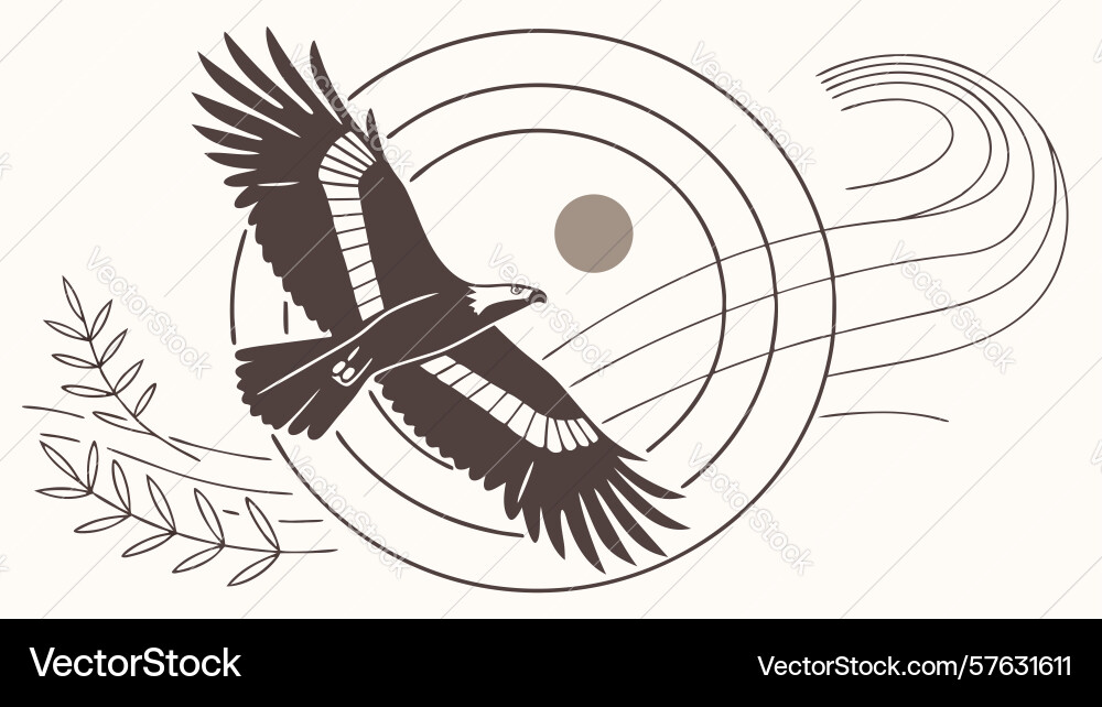Dynamic eagle with yin-yang and abstract swirls Vector Image