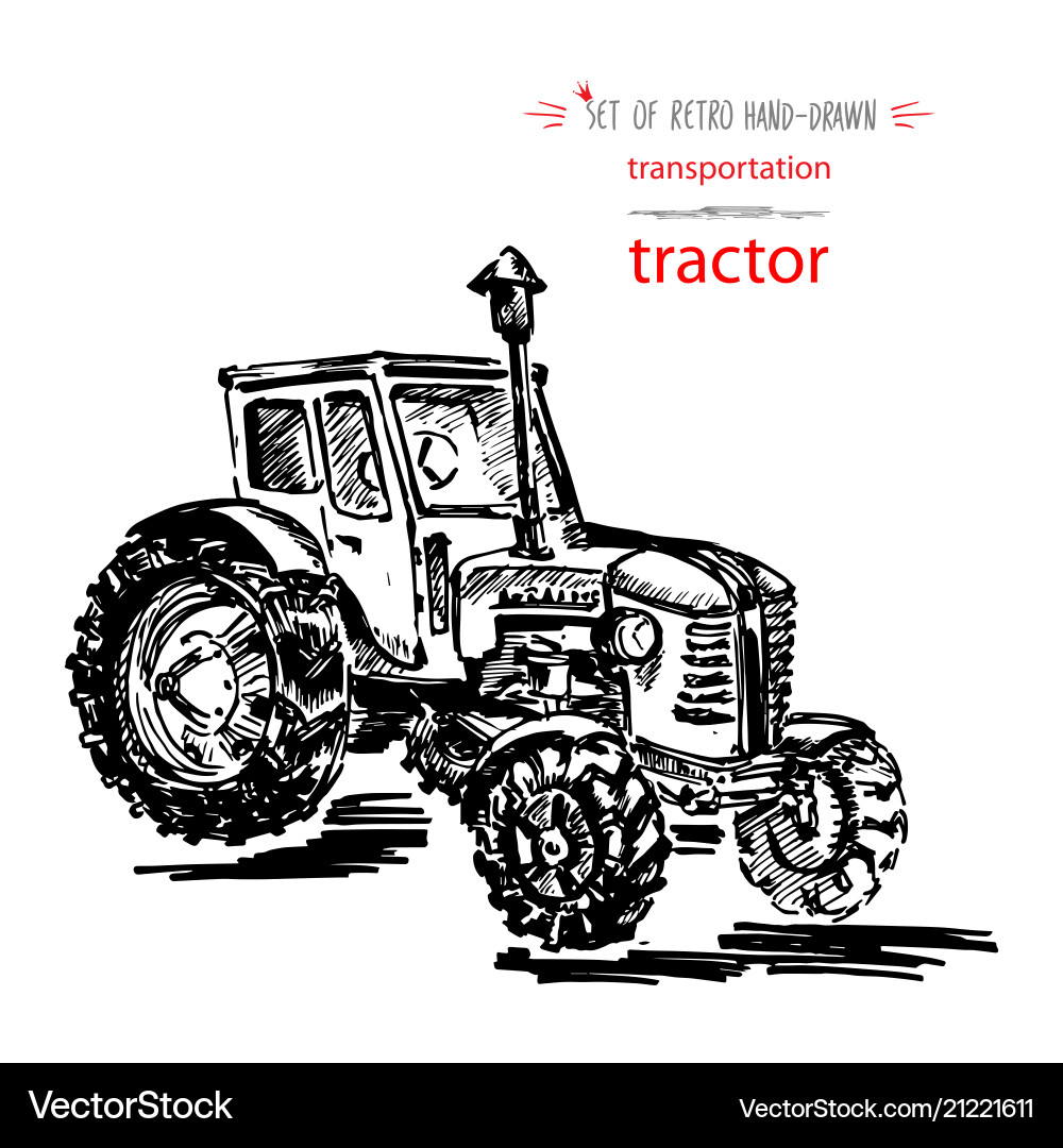 Hand-drawn vintage transport tractor quick ink Hand-drawn vintage transport tractor quick ink vector image
