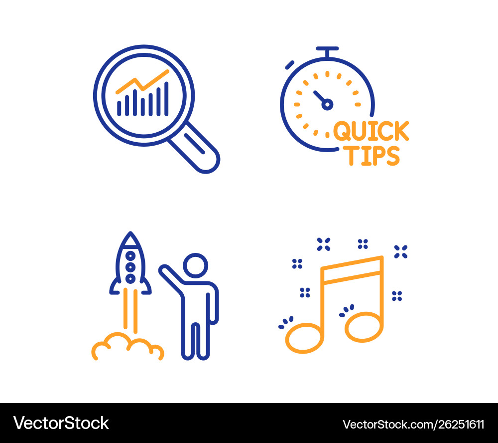 Launch project data analysis and quick tips icons Launch project data analysis and quick tips icons vector image