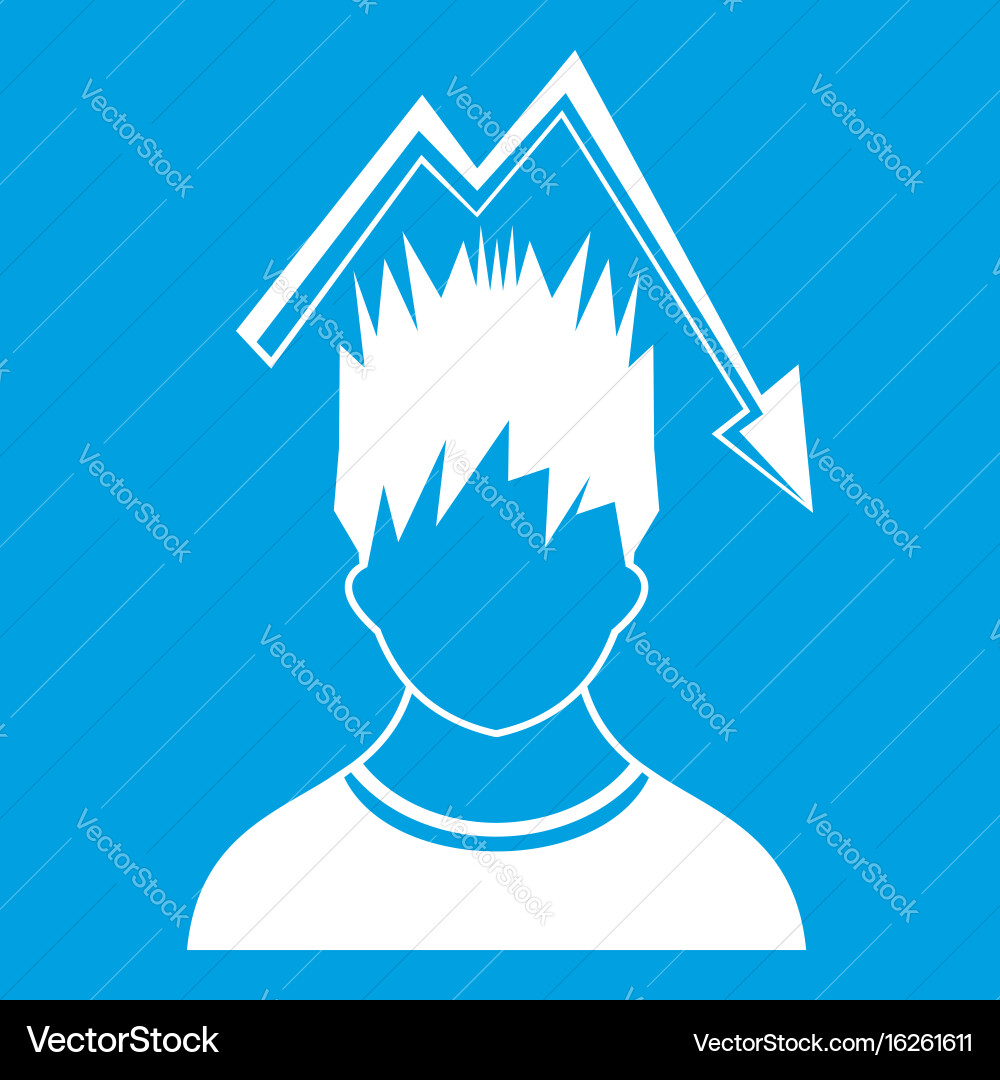 Man with falling red graph over head icon white Vector Image