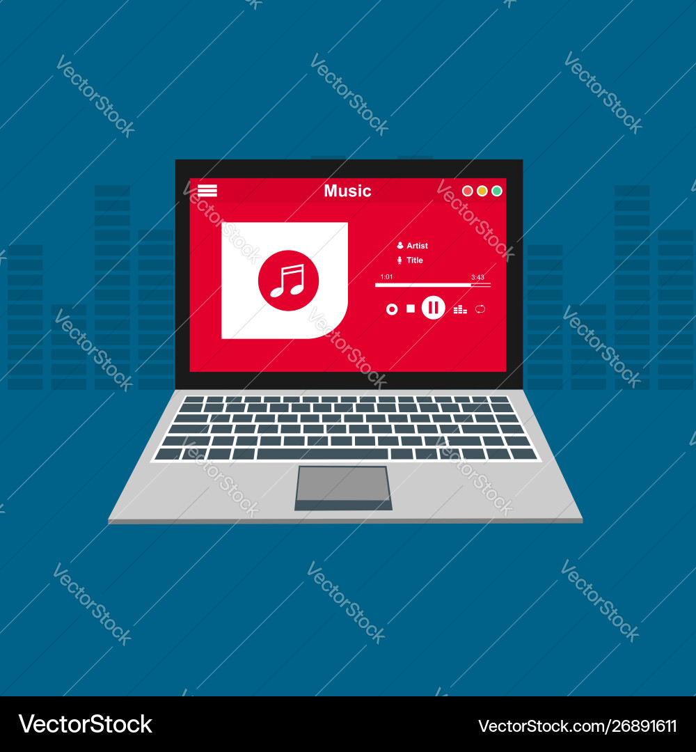 Media player application app template with flat Media player application app template with flat vector image