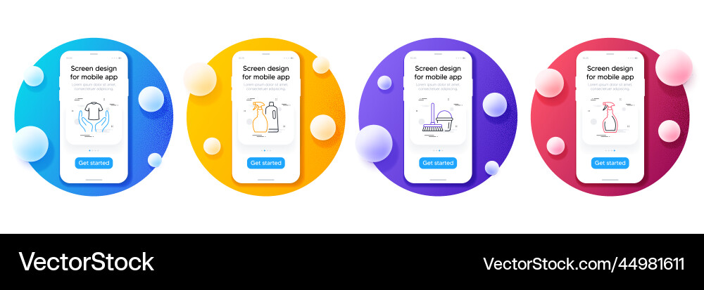 Minimal set of shampoo and spray bucket with mop Minimal set of shampoo and spray bucket with mop Vector Image