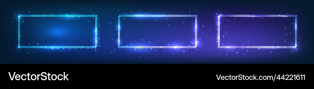 Neon double rectangular frame with shining effects Neon double rectangular frame with shining effects Vector Image