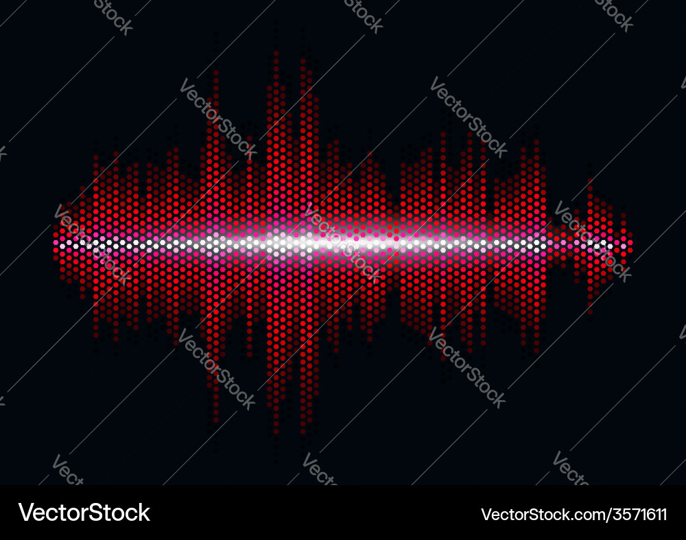Red sound waveform with hex grid light filter Vector Image