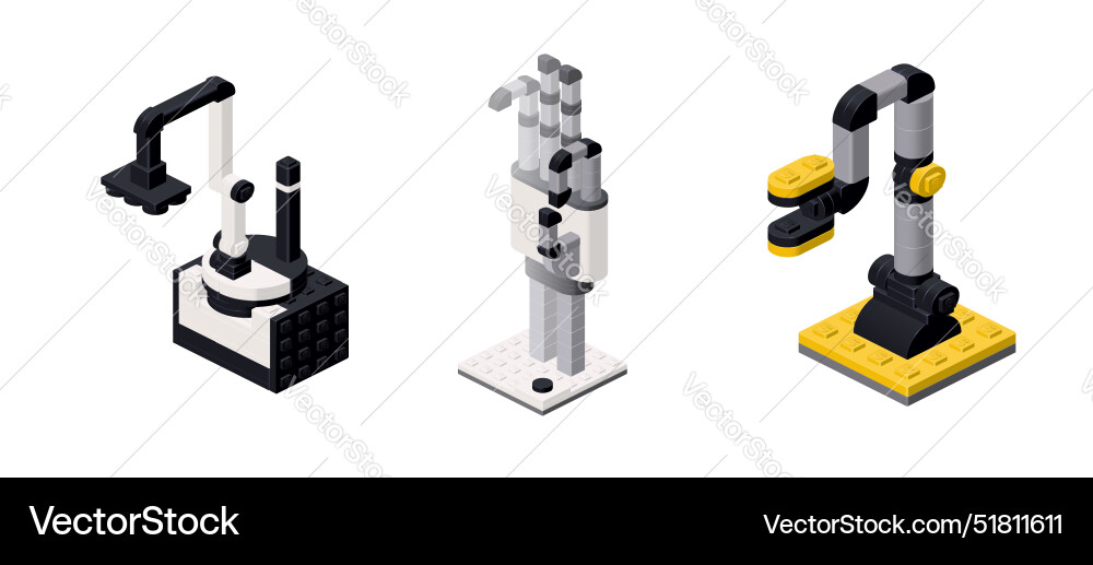 Set of industrial robots in isometry Set of industrial robots in isometry vector image