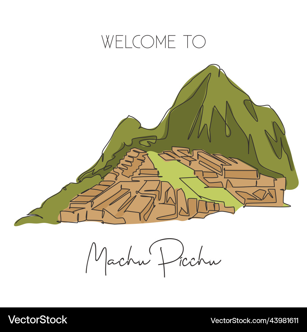 Single continuous line drawing machu picchu Vector Image