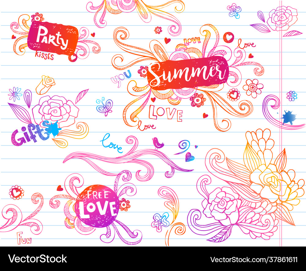 Sketch floral doodles vector image