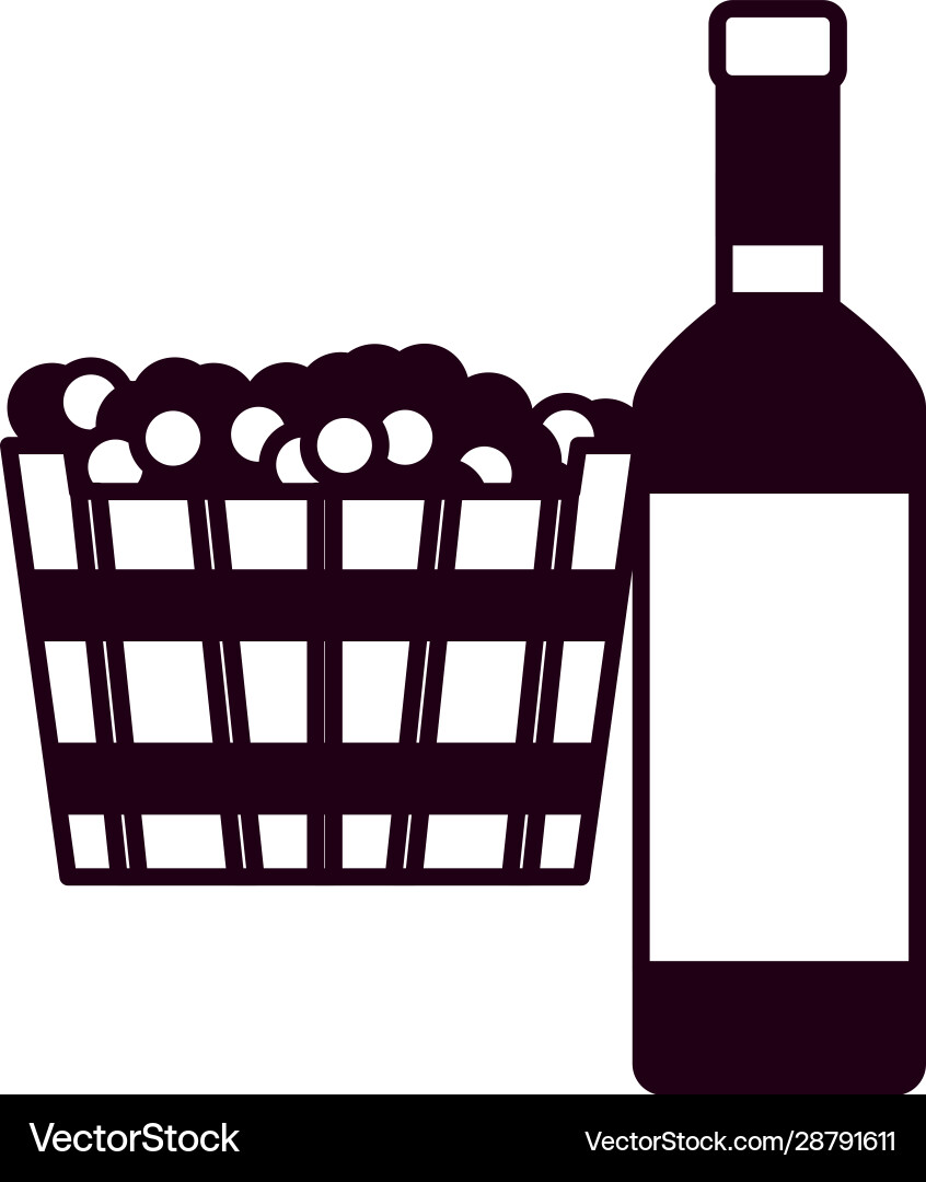 Wine bottle with grapes block line style icon Vector Image