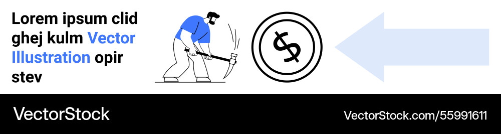 Worker mining for currency with pickaxe dollar Worker mining for currency with pickaxe dollar vector image