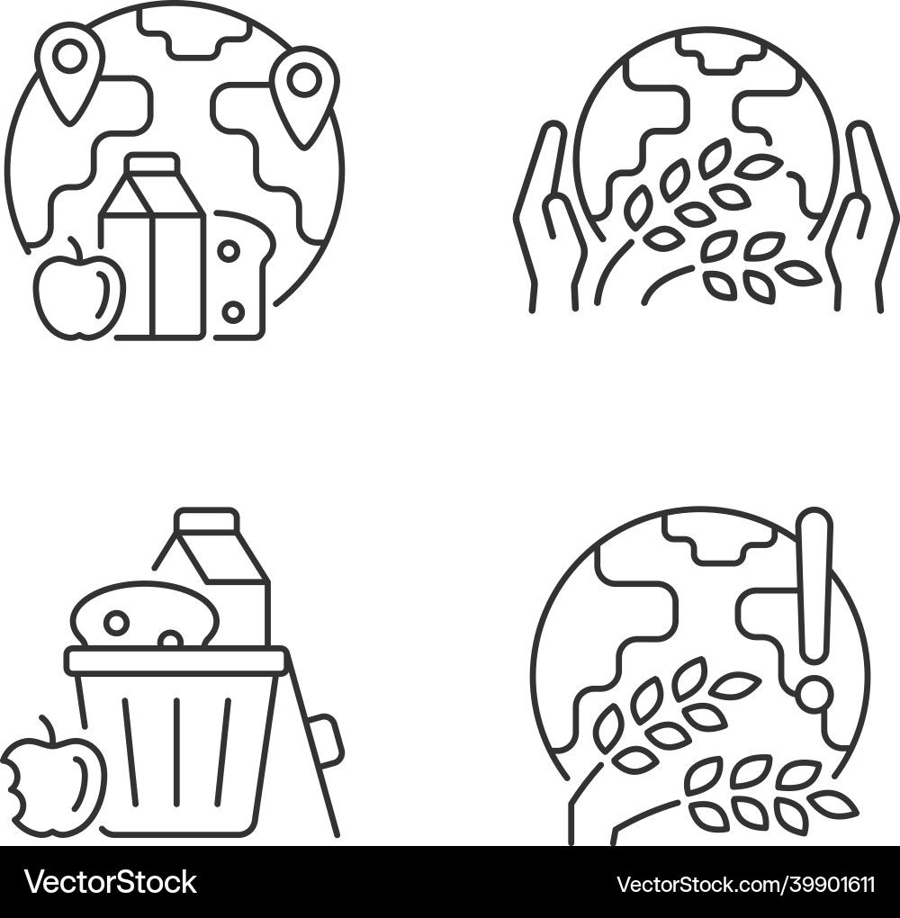 World hunger issues linear icons set World hunger issues linear icons set vector image