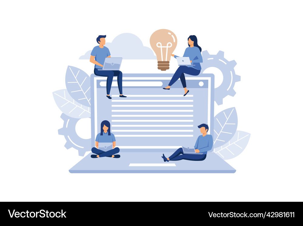 Young programmers code the web site on laptop Young programmers code the web site on laptop vector image