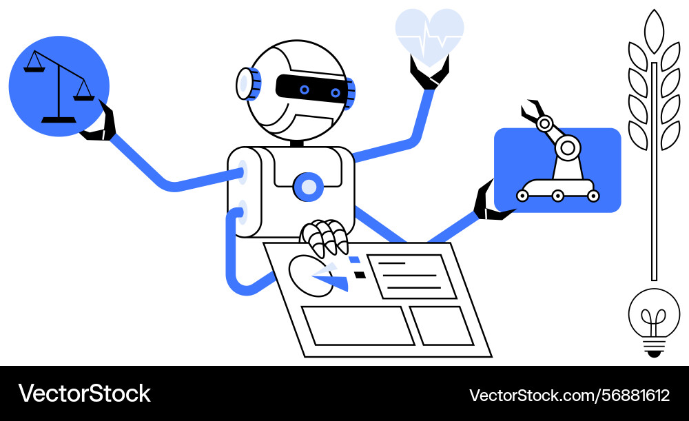 Ai robot balancing ethics automation data Ai robot balancing ethics automation data vector image