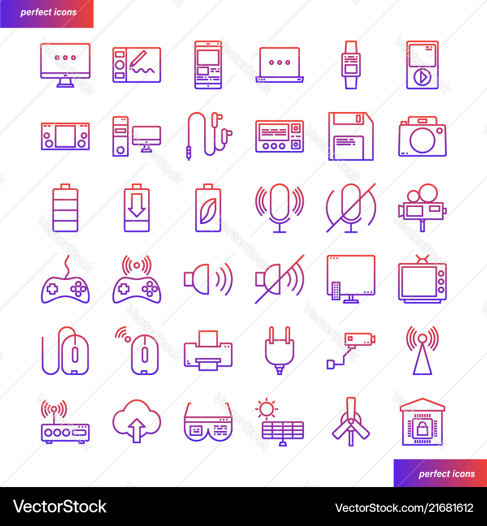 Device and technology gradient icons set Device and technology gradient icons set vector image