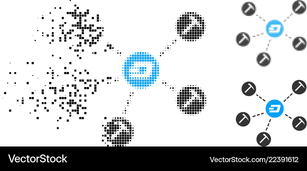 Disintegrating pixelated halftone dash mining Disintegrating pixelated halftone dash mining vector image